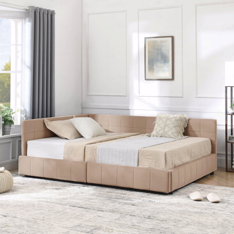 Full Velvet Upholstered Bed Frame, Sofa Style, Backrest, Full/Double, Pink