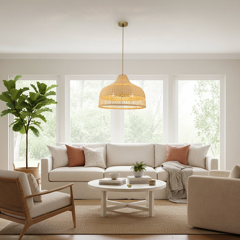 Grand luminaire suspendu en rotin 3 lumières Lumara, Coastal Boho - tissé à la main