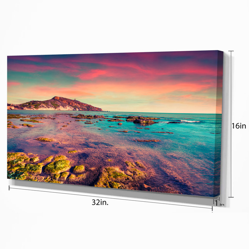 «Risa Giallonardo Beach Colorful Sunset», impression, H 16 po x l 32 po x P 1 po, Toile tendue