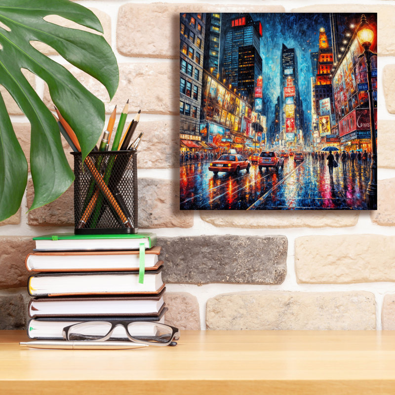 «New York Times Square Pains Style» par Rey Klimt, art mural sur toile, H 12 po x l 12 po
