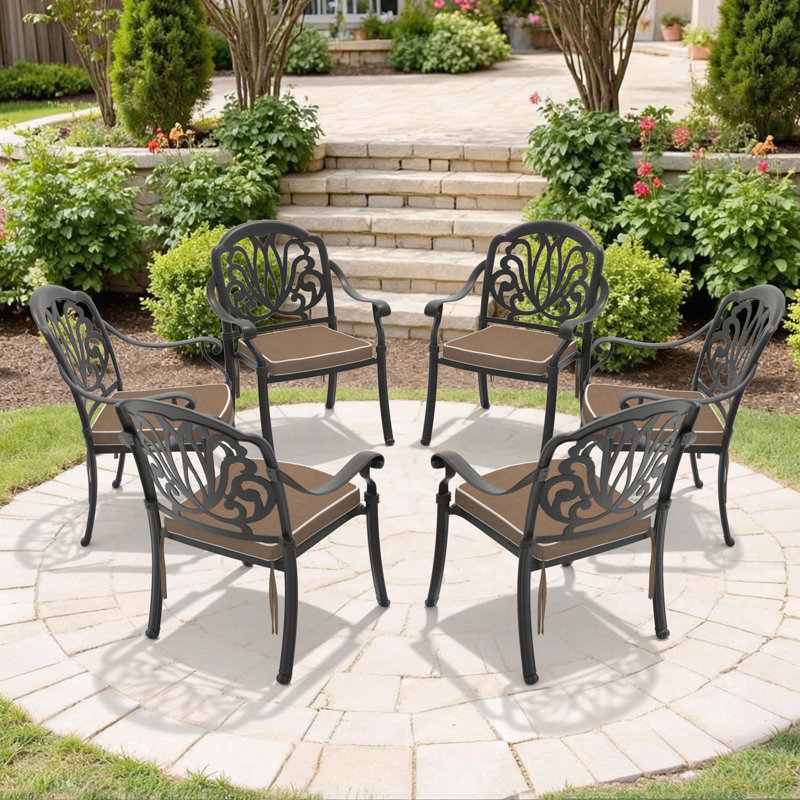 Ensemble de chaises de patio en aluminium coulé 6 pièces avec design empilable