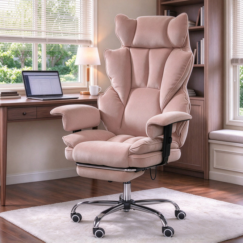 Fauteuil de bureau de jeu à dossier haut pour personnes de grande taille avec appui-tête en forme d'oreilles de chat, fauteuil de direction inclinable à 155° avec repose-pieds rétractable et soutien lombaire à ressorts ensachés