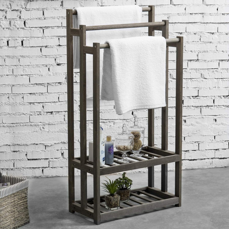Rustic Wood Bathroom Quilt Blanket Rack