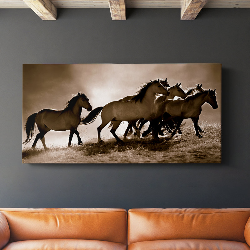 Chevaux sauvages - Toile tendue avec châssis - Prêt à être accroché, H 16 po x l 32 po