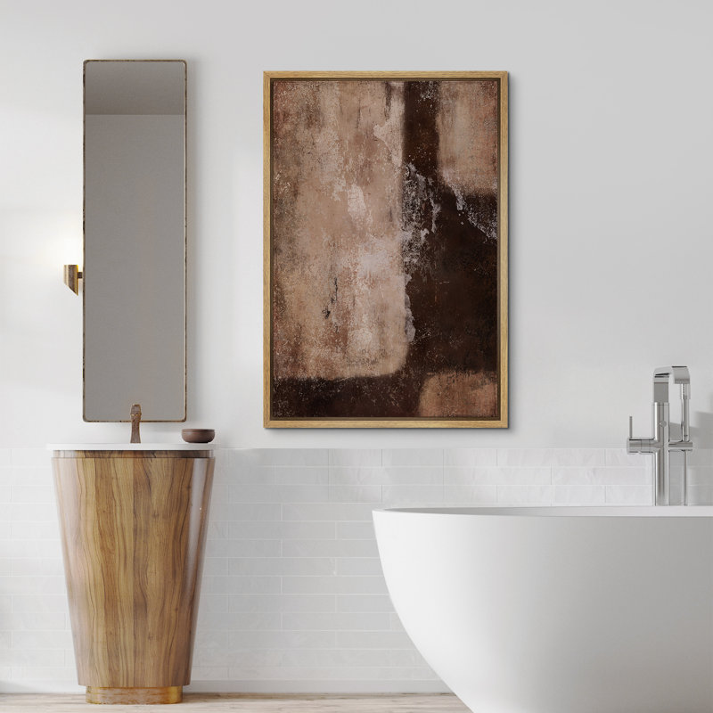 Style Mid-Century brun foncé, formes abstraites neutres, grand cadre rustique, décor minimaliste M27, H 24 po x l 16 po