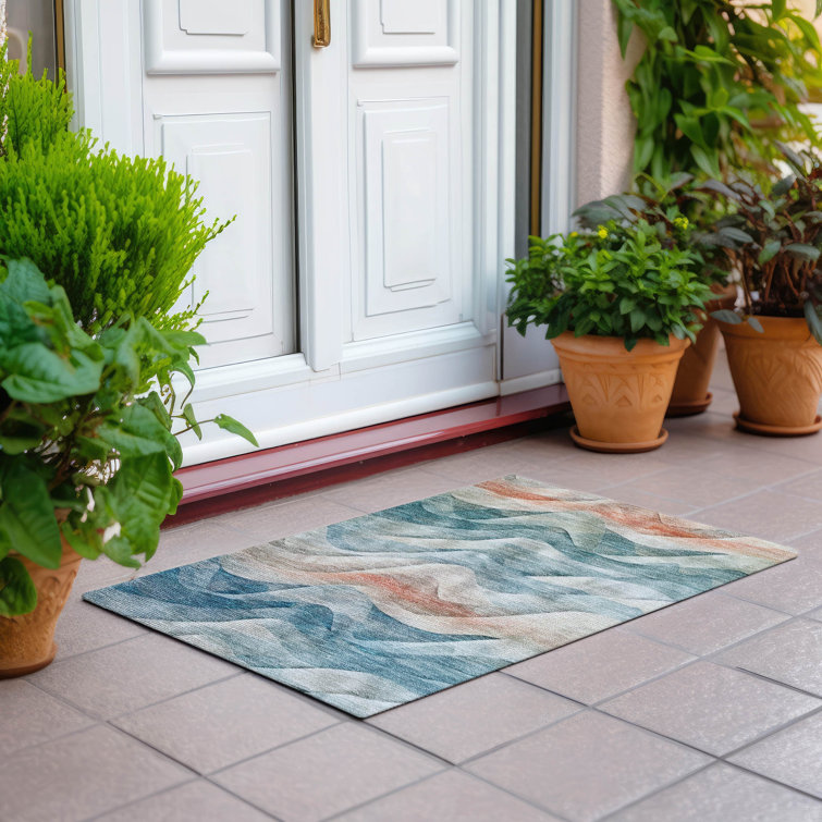 Machine Washable Indoor/Outdoor Claudian ACN1623 Teal Rug
