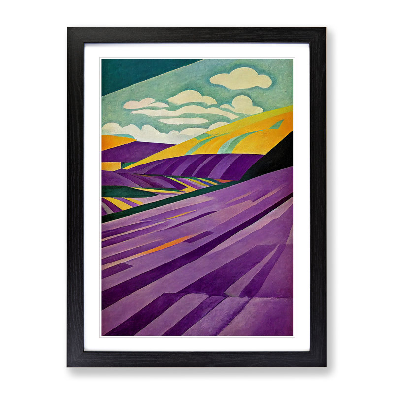 Lavender Field Abstract - Picture Frame Print, 64cm H x 46cm W x 2cm D, Black