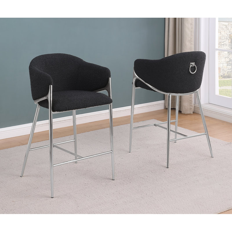 Tabourets de bar en tissu Teddy Boucle, Tabouret de bar (siège d'une hauteur de 30 po), Siège noir / structure argent