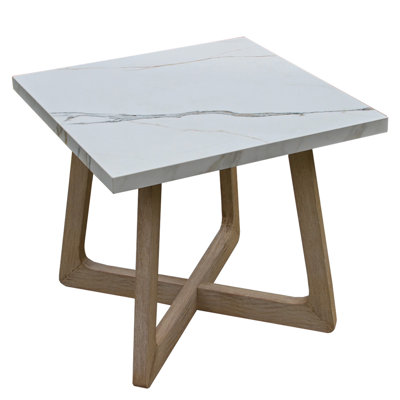 Posey Antique Wash and Square Black Marble Sinterned Stone Accent Table by Birch Lane