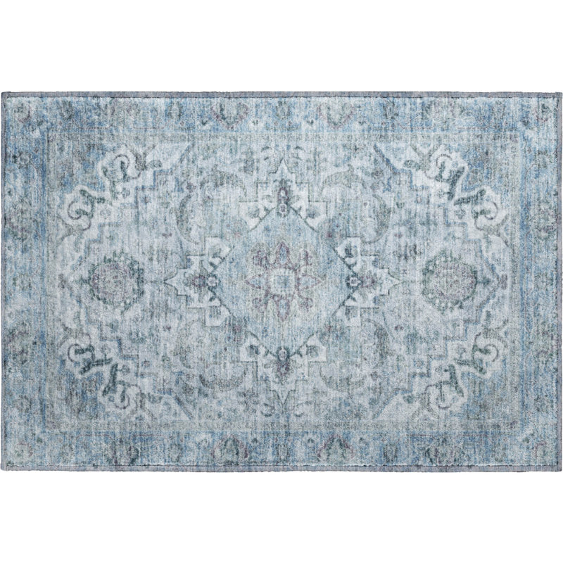 Premium Machine Washable Mayfield AMF2164 global Rug, Rectangle 1'8" x 2'6", Sky