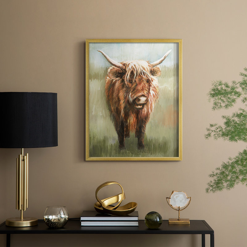 «Happy Highlander», reproduction encadrée - bois massif, H 21 po x l 17 po, Doré