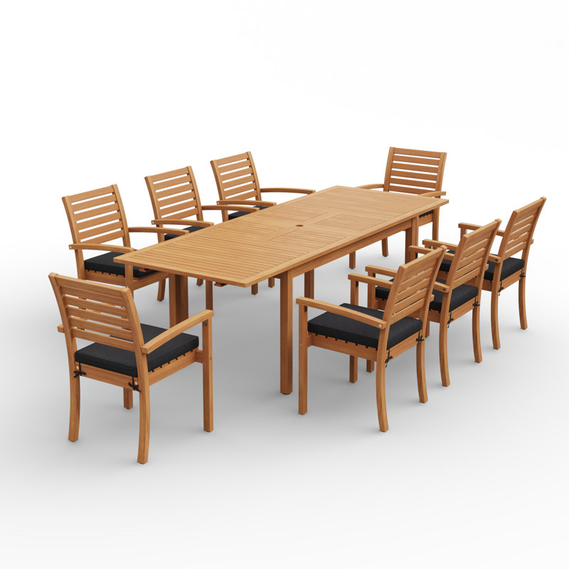 8 - Person Acacia Wood Patio Dining Set With Extendable Rectangular Table