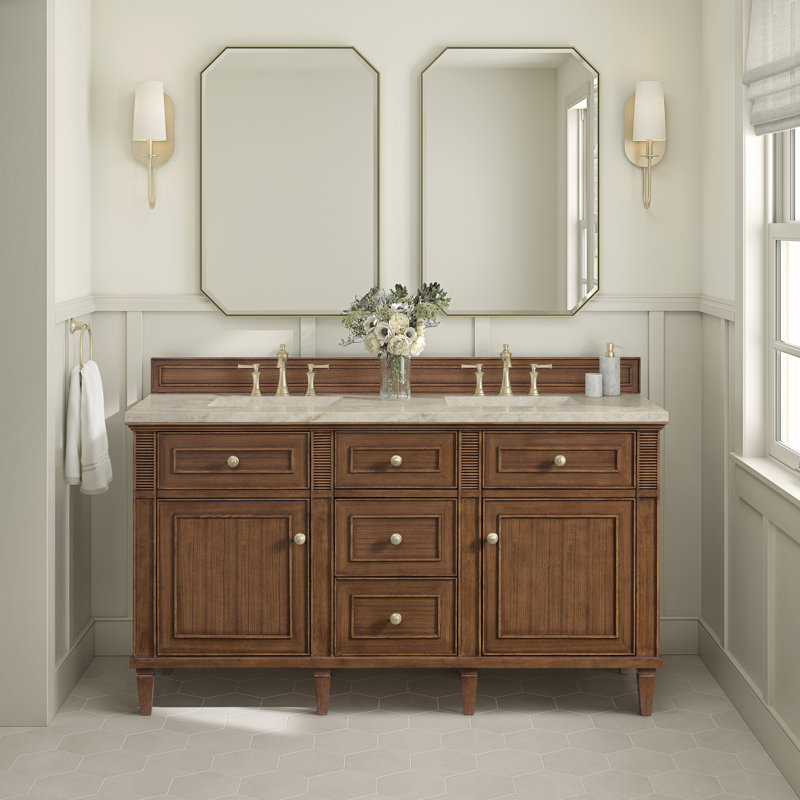 Lorelai 60 in. Double Vanity, Mid-Century Walnut, Tajnar Eclos, 8" Widespread