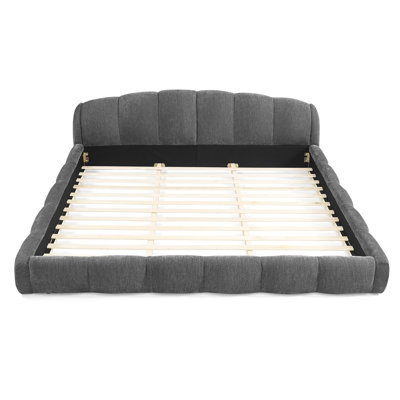 Chenille Upholstered Platform Bed No Box Spring Required