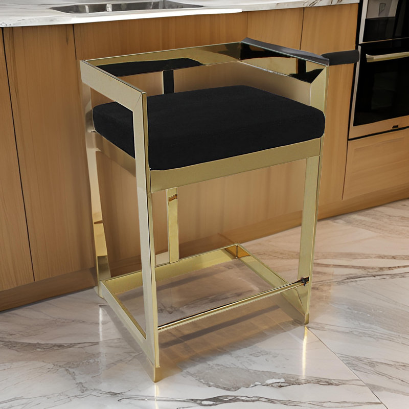 Tabouret Adalinna, Noir, Tabouret de bar (siège d'une hauteur de 30 po), Or