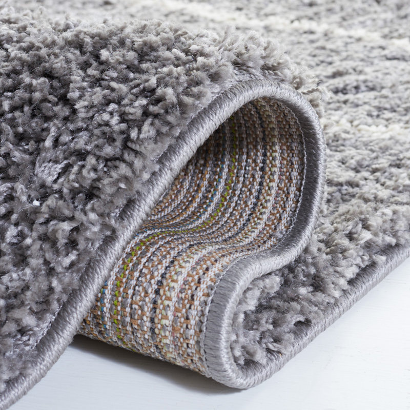 Tapis rayé gris / ivoire Kalajah, Rectangle 2 pi 7 po x 5 pi