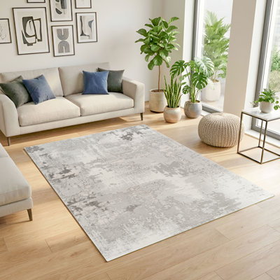 Blair Silver & Ivory Abstract High-Low Modern Rug
