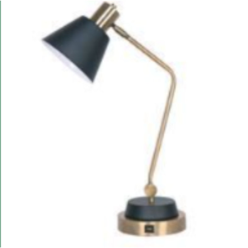 Lampe de bureau moderne et réglable Marlow avec ports USB-A et USB-C, en fer, bleue
