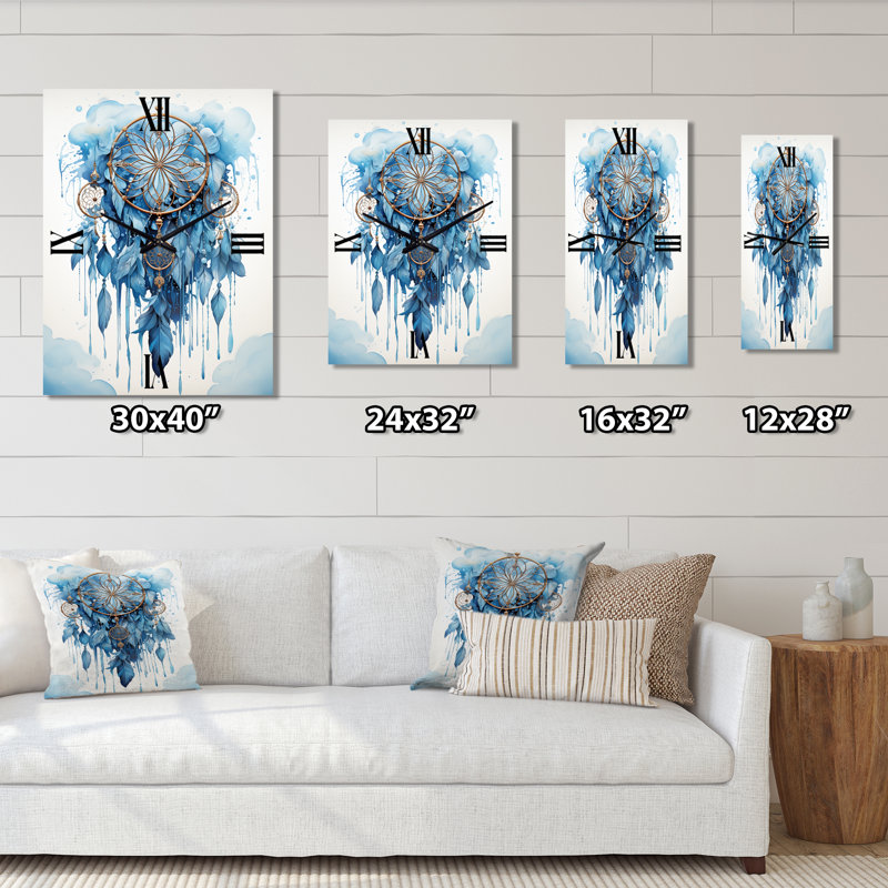 Horloge murale surdimensionnée Blue Boho Dreamcatcher I - Dream Catcher, Moyen