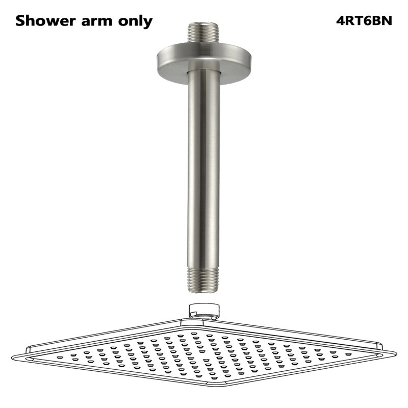 Bras de douche rond en métal 6 po, nickel brossé