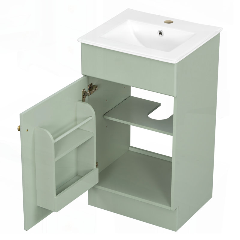 Meuble-lavabo de 18 po avec lavabo, porte à fermeture douce et tablette réglable pour un rangement et une durabilité optimaux