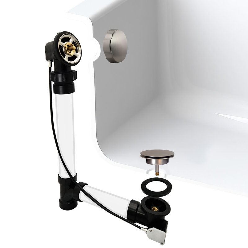 Garniture de bonde escamotable pour baignoire 45 "avec trop-plein rotatif à rotule et raccords en ABS Sch. 40, Nickel satiné