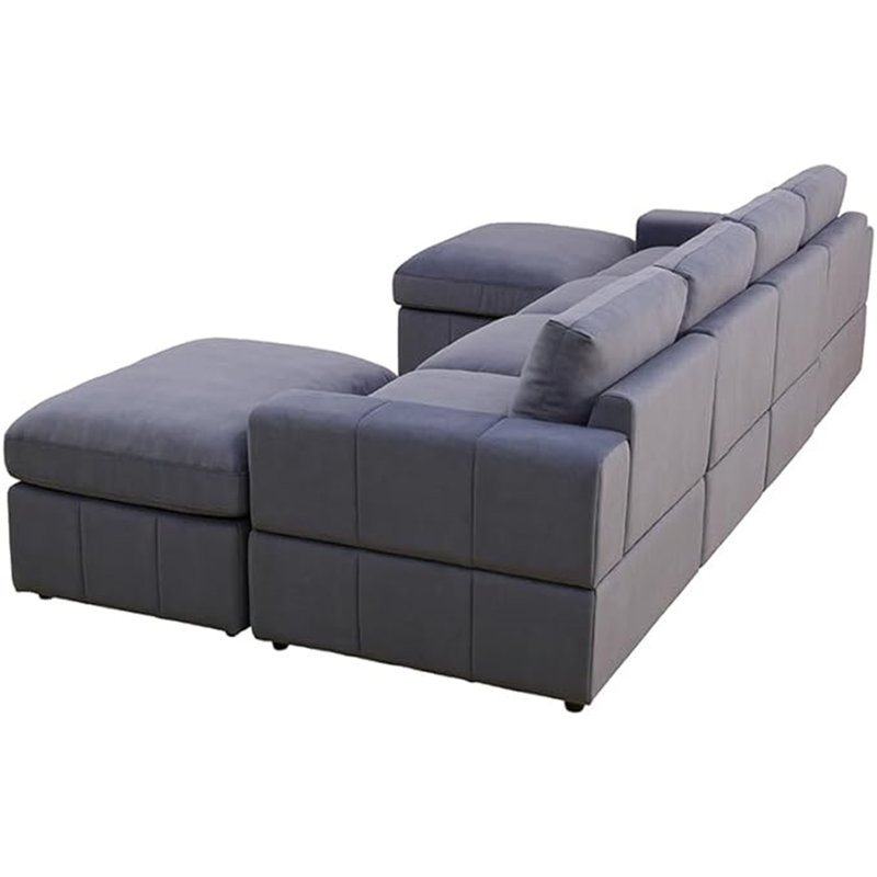 Kynder Microfiber 6-Piece 130"Upholstered Sofa with 2 Ottomans