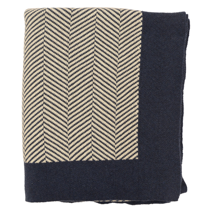 Herringbone Knitted Throw Blanket, Navy Melange