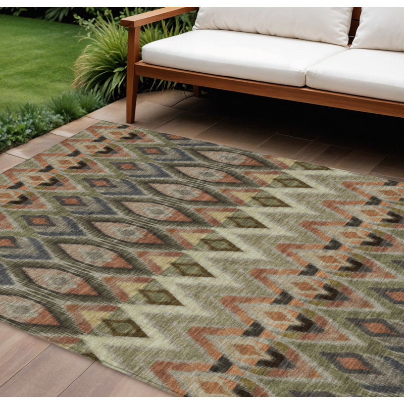 Tapis vert olive intérieur / extérieur 9 pi x 12 pi Southwestern