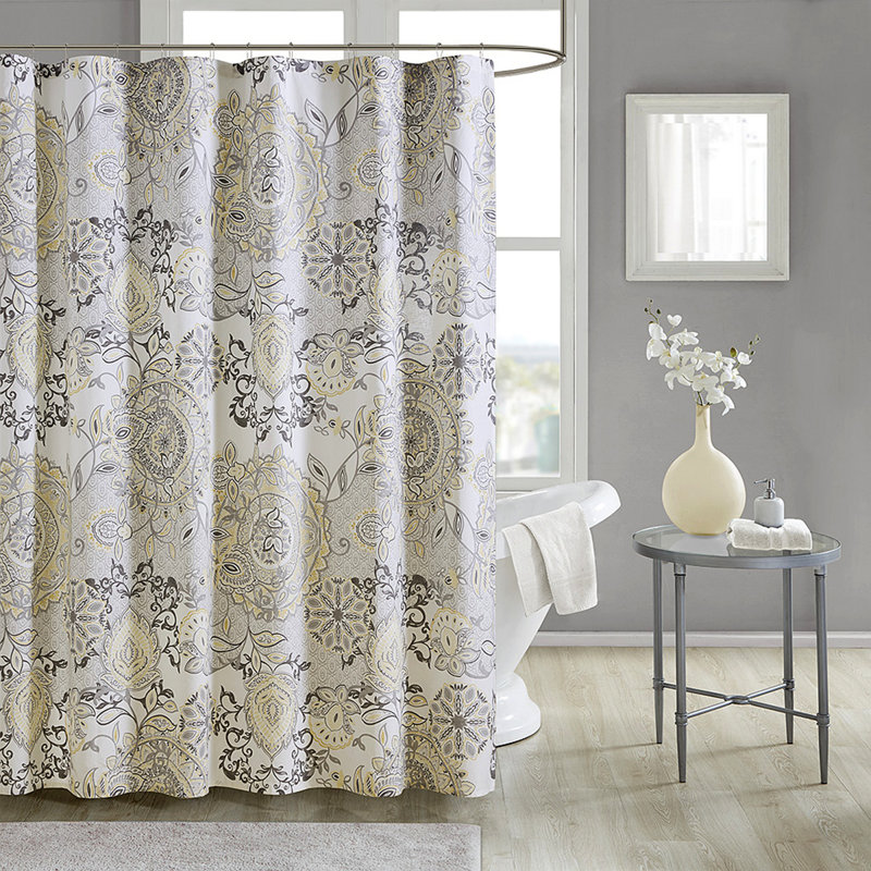Printed Cotton Shower Curtain, Yellow