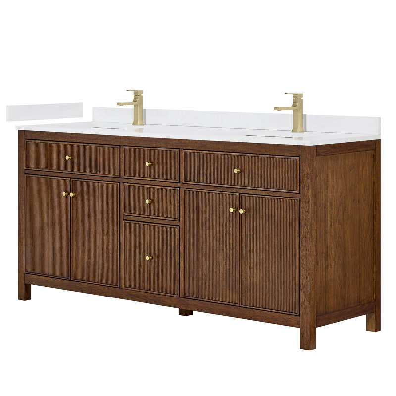 Elan TK 66" Freestanding Double Bathroom Vanity with Cultured Marble Top, Giotto Quartz, Matte Black, Dark Walnut