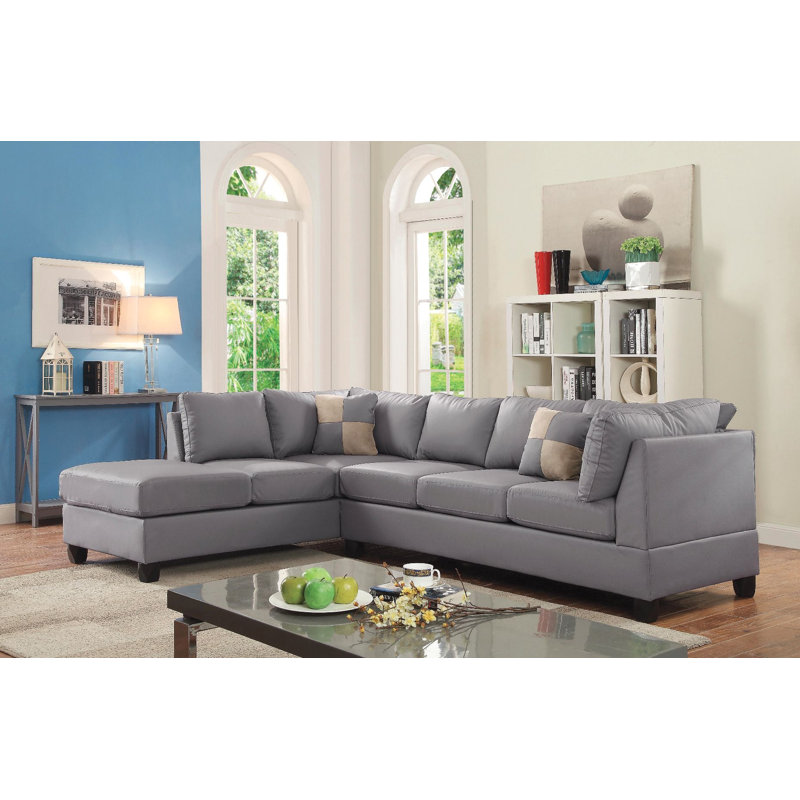 Malone Reversible Sectional Gray Faux Leather, Faux Leather Gray