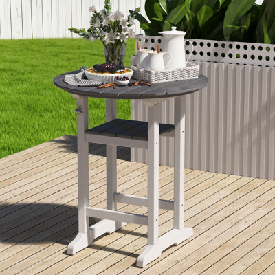 34" Round Outdoor Bar Table with Built-in Footrest – Weather-Resistant HDPE for Patio, Deck & Garden
