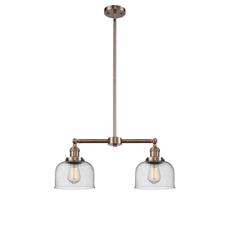 Grand pavillon cloche de 8 po à 2 lumières de 21 po, Grainé, DEL, Cuivre antique