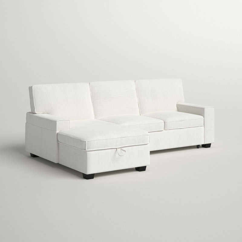 Yates 2 - Piece Upholstered Pull Out Sectional Sleeper Sofa with Storage Chaise, White  Polyester