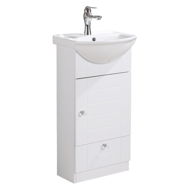 Small Vanity U-Shaped Wall Mount Bathroom Sink with Faucet and Overflow