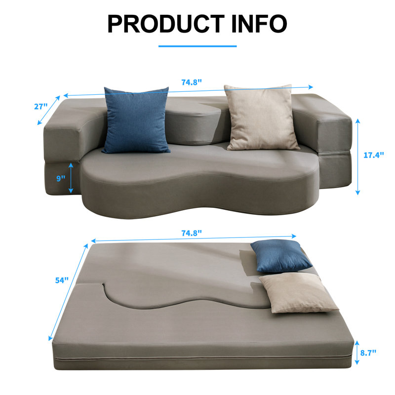 Canapé-lit pliant sans dossier Wrought Studio ™, Gris clair