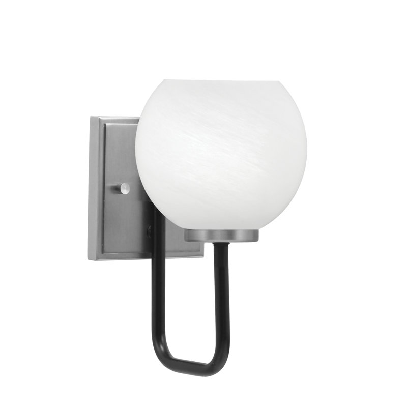 Applique murale 1 lumière Amarmula, noir mat et finition graphite, verre marbré blanc 5,75 po, Noir / nickel, Blanc