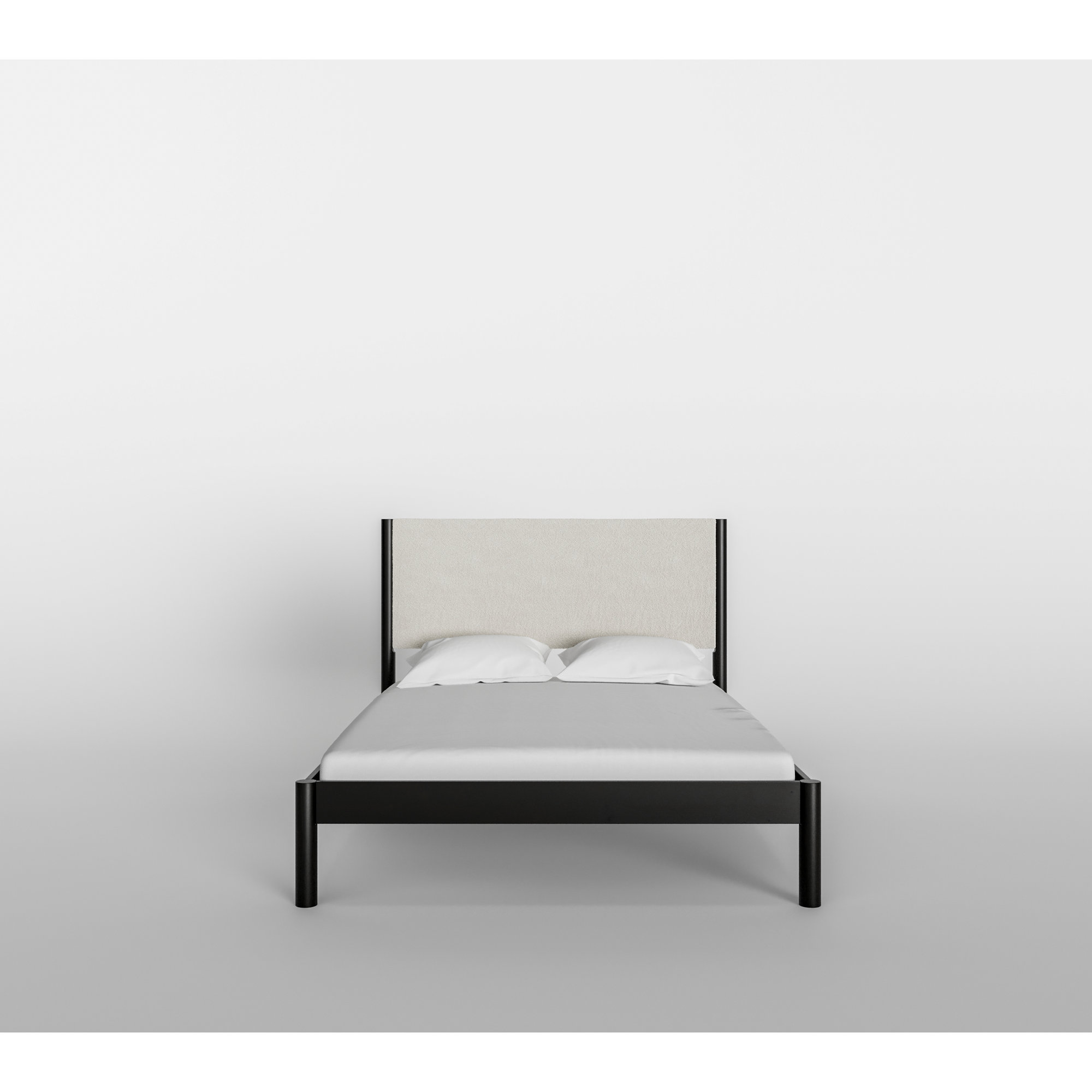 Ardin Solid Wood Bed Frame With Cream Boucle Upholstered Headboard, Black, Full