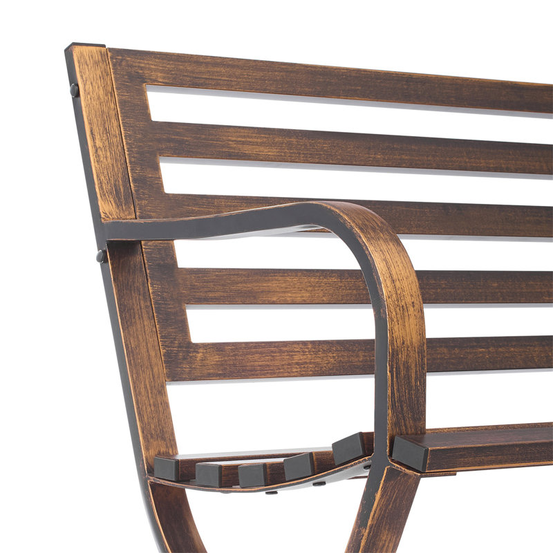 Outdoor Bench Patio Bench 50 Inch Metal Frame Slatted Backrest For Porch