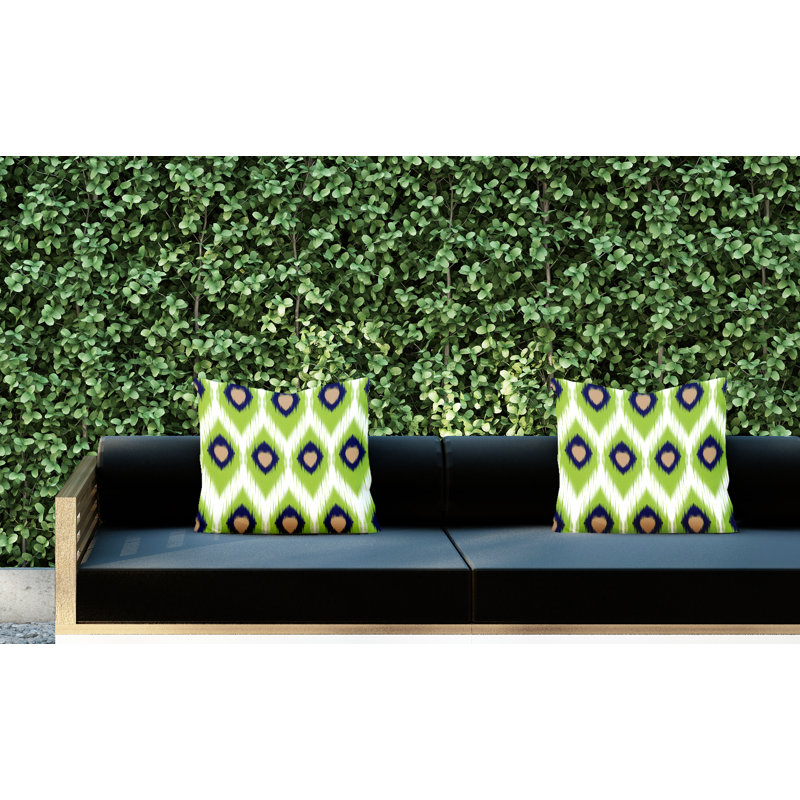 Coussin décoratif intérieur / extérieur abstrait, L 17 po x H 17 po, Chartreuse