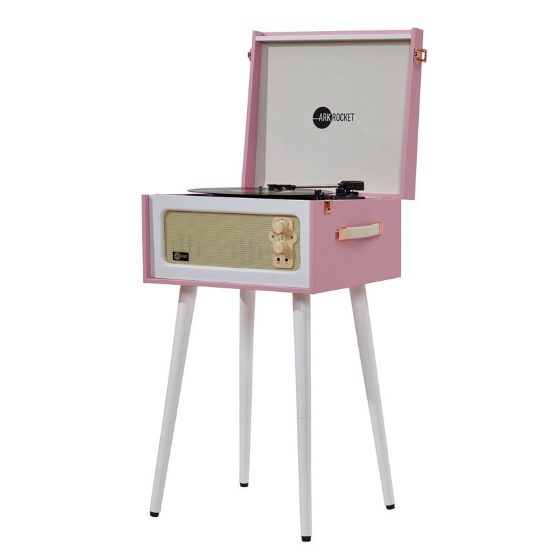 Pink and White 3-Speed Bluetooth Record Player with Built-in Speakers