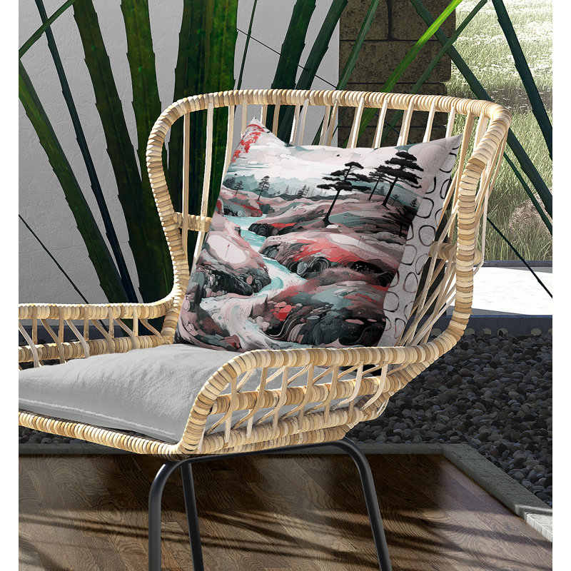 Coussin en suède avec housse amovible Mountain Vista, H 16 po x l 16 po, Vert / rose