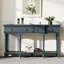 Console Traditional Traditional - 3 tiroirs à fermeture en douceur et tablette inférieure, structure en bois massif, pieds romains tournés, poignées en cuivre rétro, bleu pour le vestibule / le couloir / le salon-129021048
