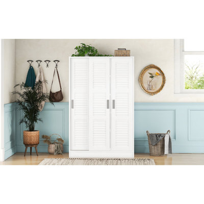 Penderie à 3 portes avec tablettes, blanc