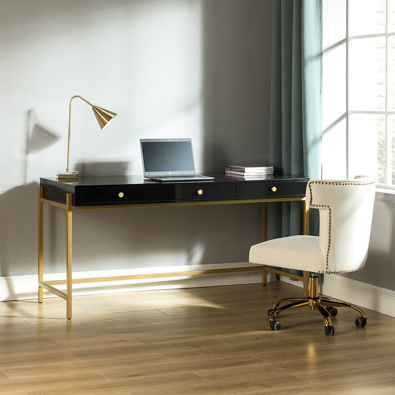 Ensemble de bureau et chaise Glorieta, Noir / or