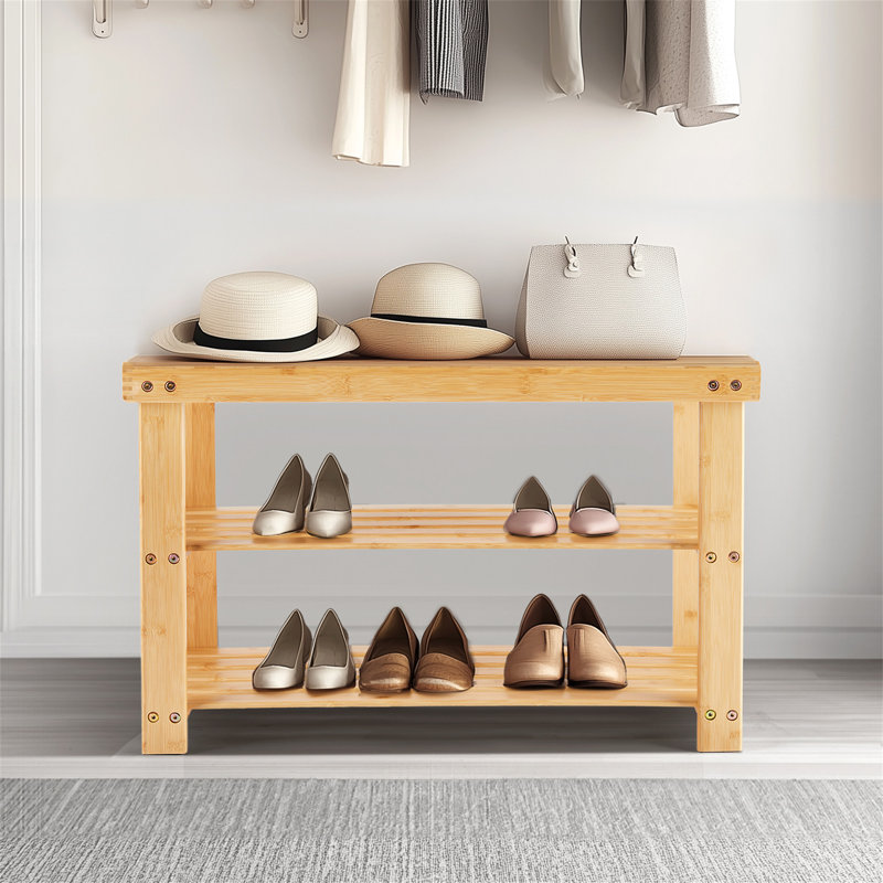 Étagère à chaussures en bambou à 3 niveaux, Bois