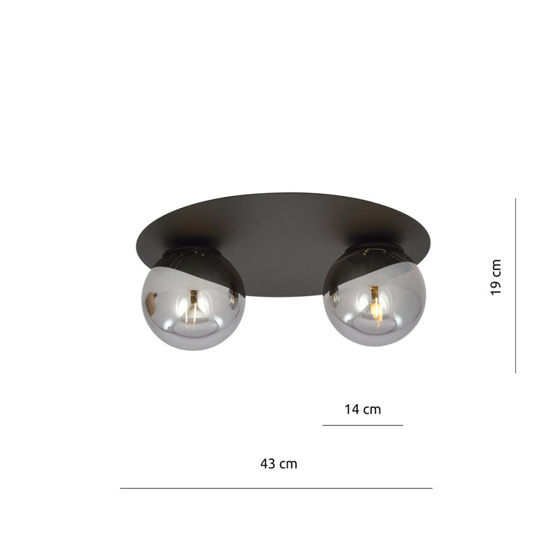 Glass Flush Mount, 20cm H x 40cm W x 40cm D, Graphite