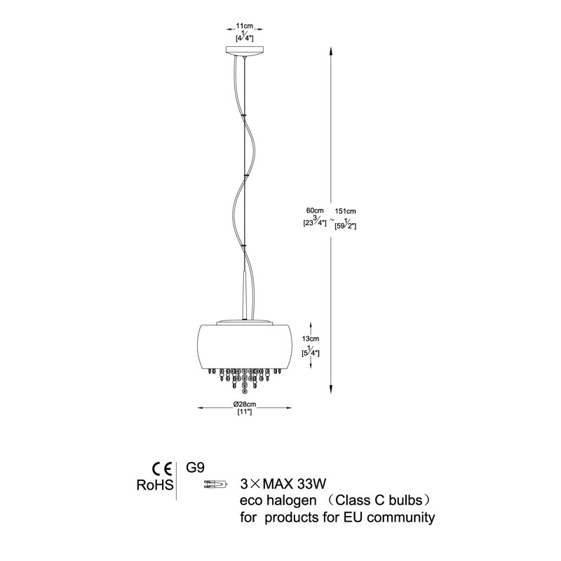 Cirillo 3 - Light Chrome Crystal Pendant