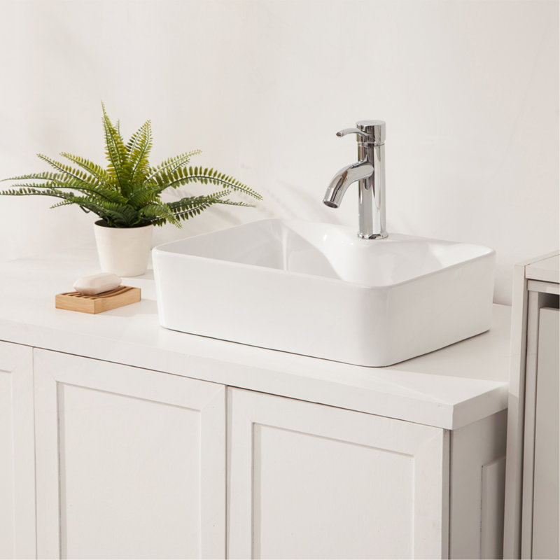 19"x15" White Ceramic Rectangular Bathroom Sink